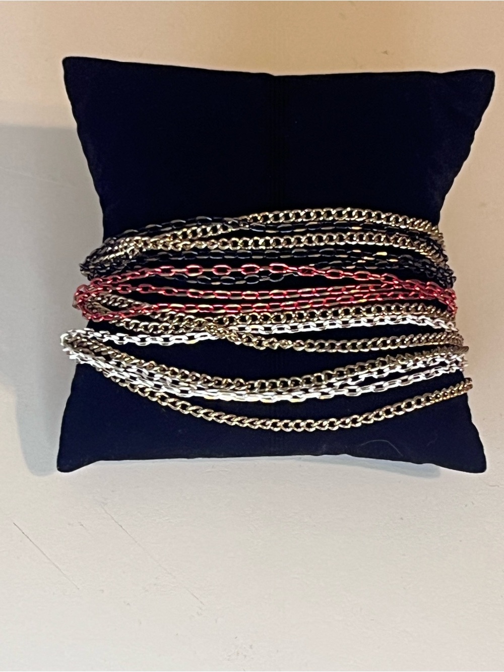 Layered Multi-Strand Thin Chain Bracelet Stack – Gold Silver Red & Black